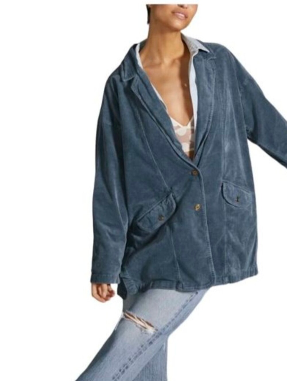 Anthropologie PILCRO Oversized Corduroy Blazer Jacket Coat Shacket Blue XS , NEW - Picture 1 of 7